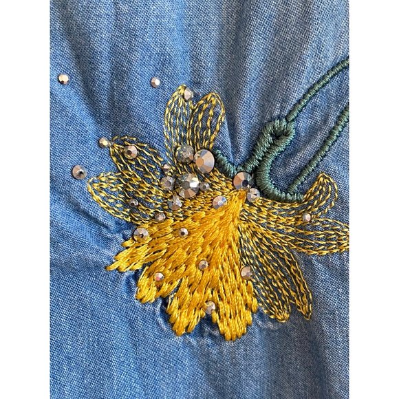 Sinclair Wear Western Denim Flower Shirt Embroidered Cotton Button Down - Picture 14 of 16